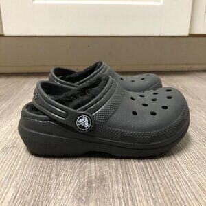 Crocs Fleece Lined Classic Cobbler Clogs Black Kid's Size 10 Outdoor Shoes